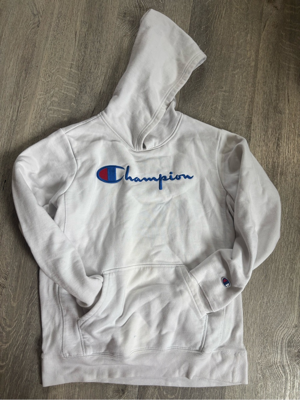 Champion White Crewneck Hoodie with Script Logo